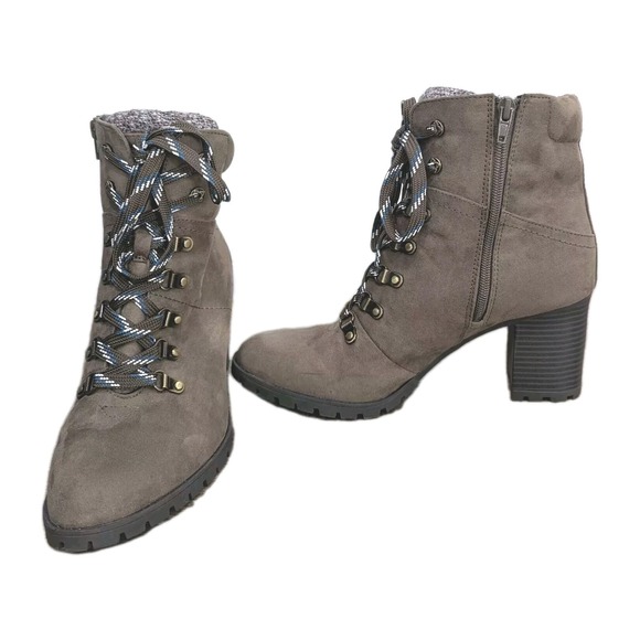 Kelly & Katie Yustin Lace Up Boots 9.5M Brown Ankle Block Heel Edgy Steampunk - Picture 1 of 9
